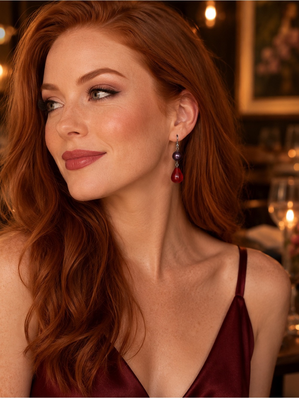 Premier Designs Red and Purple Dangle Earrings